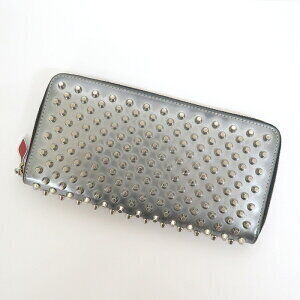 Christian Louboutin Panettone Spike Stud Round Zip Long Wallet Silver